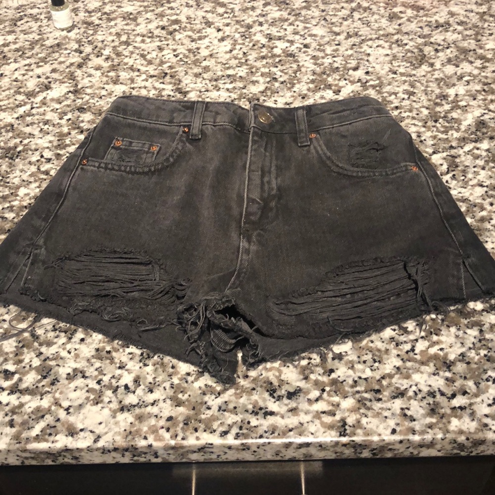 Topshop distressed Moto Mom Shorts